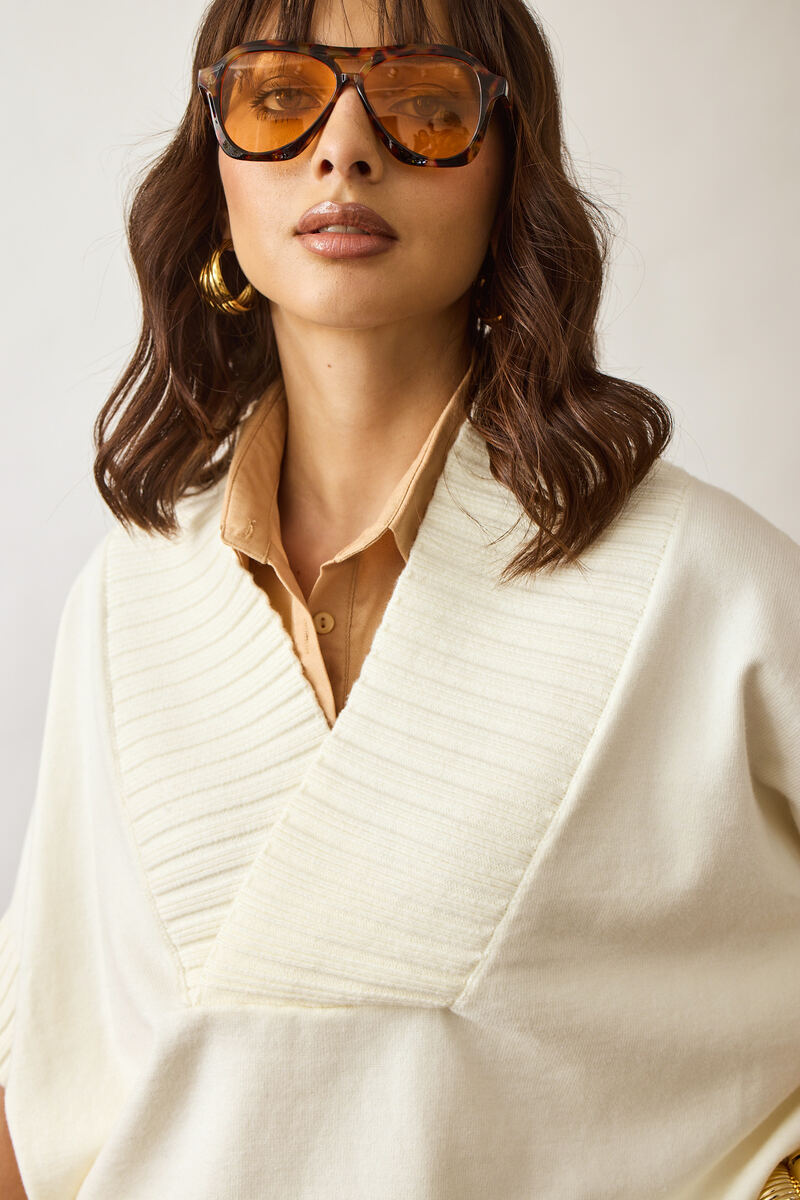 Pull Scollo V Coste panna|Colore:Panna