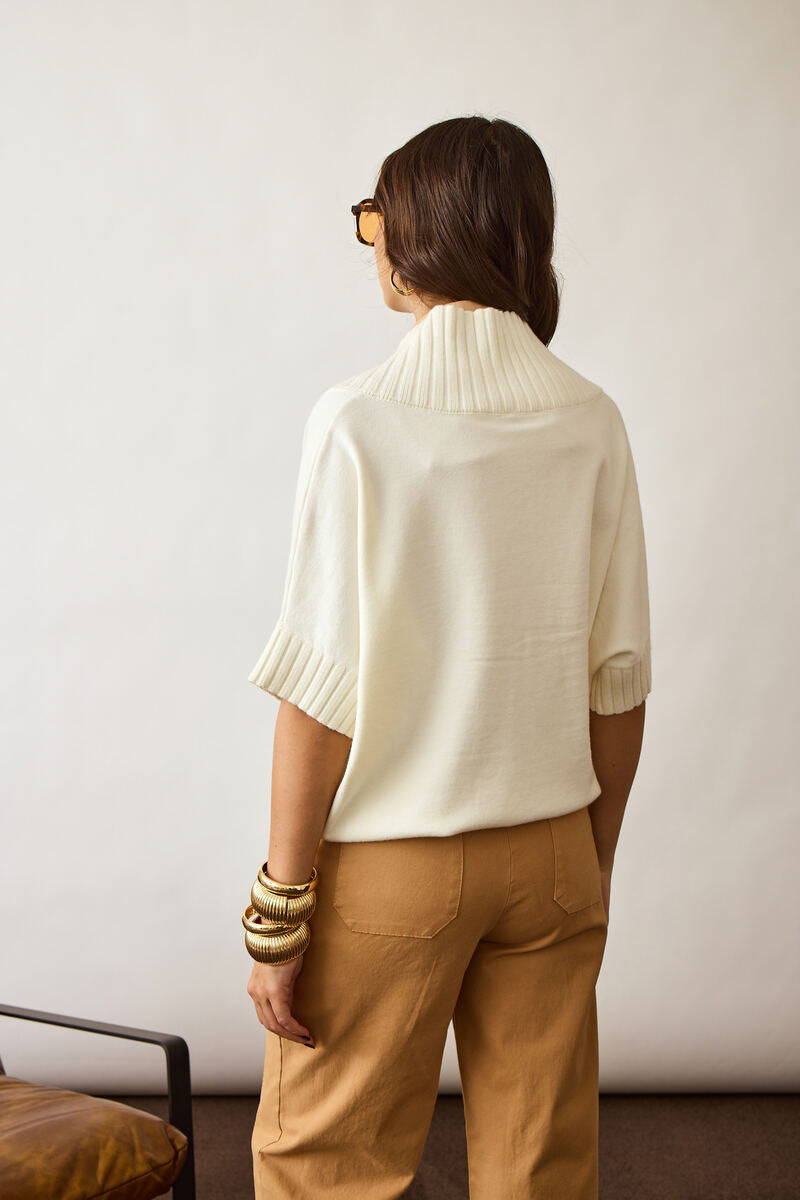 Pull Scollo V Coste panna|Colore:Panna