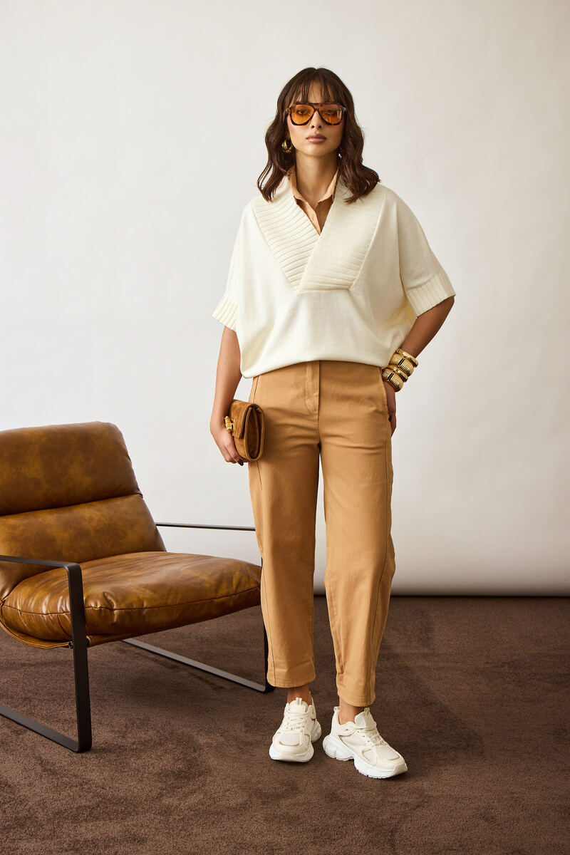 Pantalone Barrel Con Risvolto cammello|Colore:Cammello