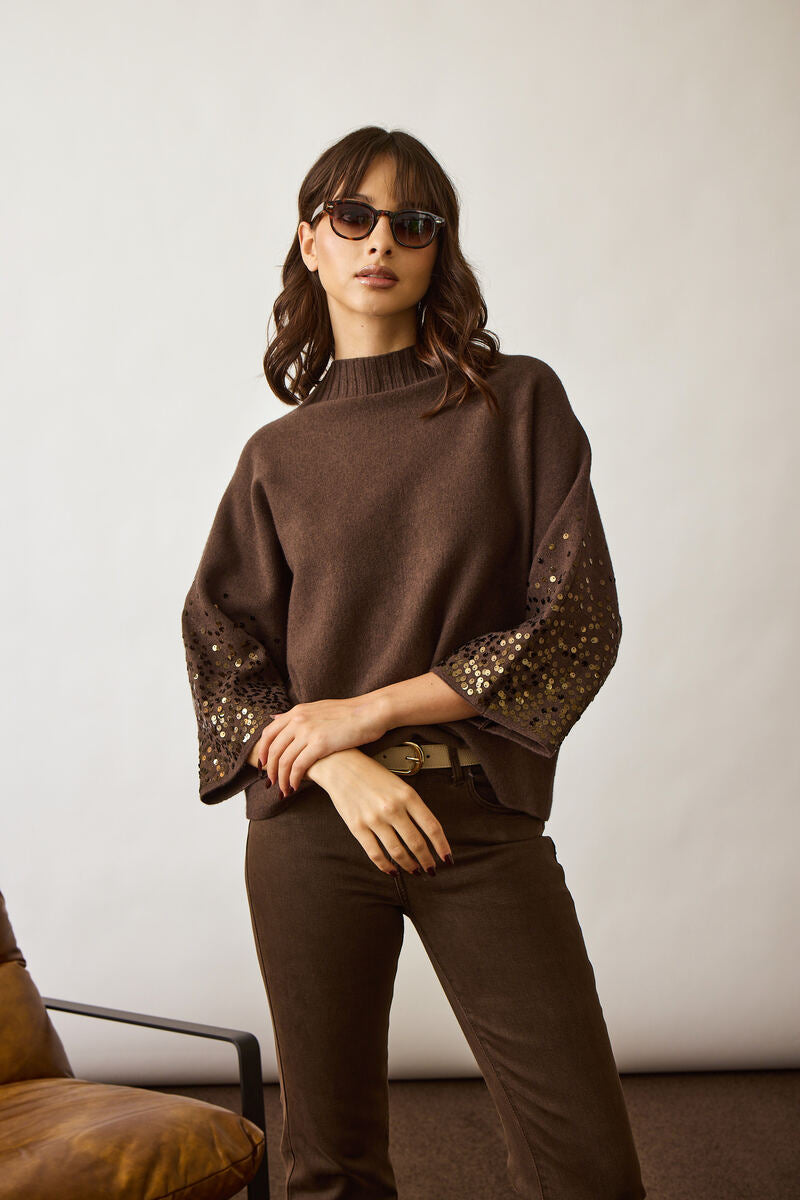 Pull Paillettes Su Manica testa di moro|Colore:Testa di moro