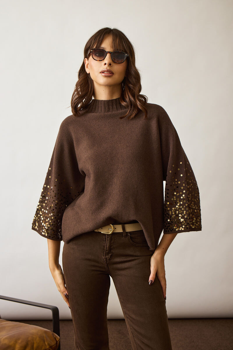 Pull Paillettes Su Manica testa di moro|Colore:Testa di moro