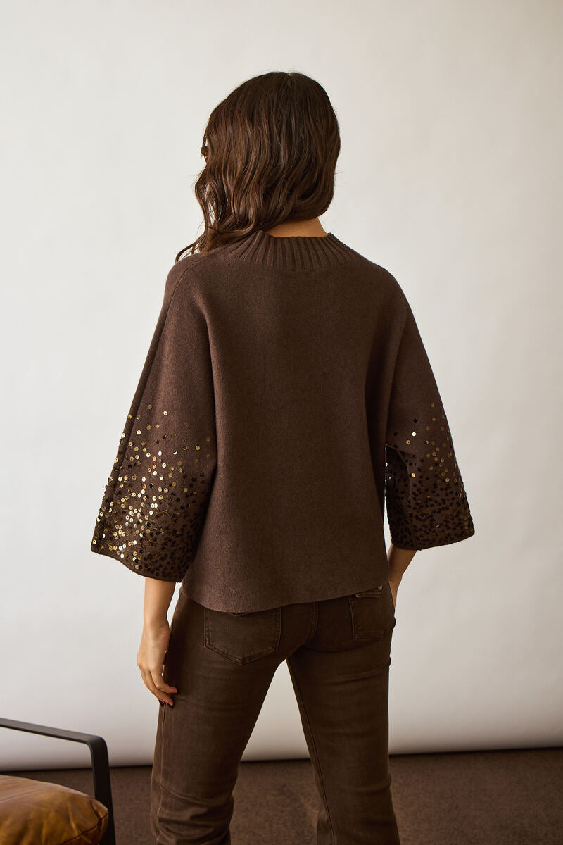 Pull Paillettes Su Manica testa di moro|Colore:Testa di moro