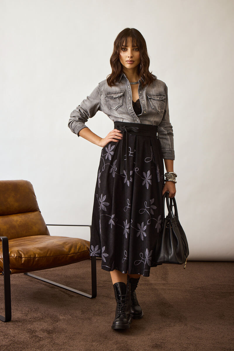 Gonna Coste Fiori nero|Colore:Nero