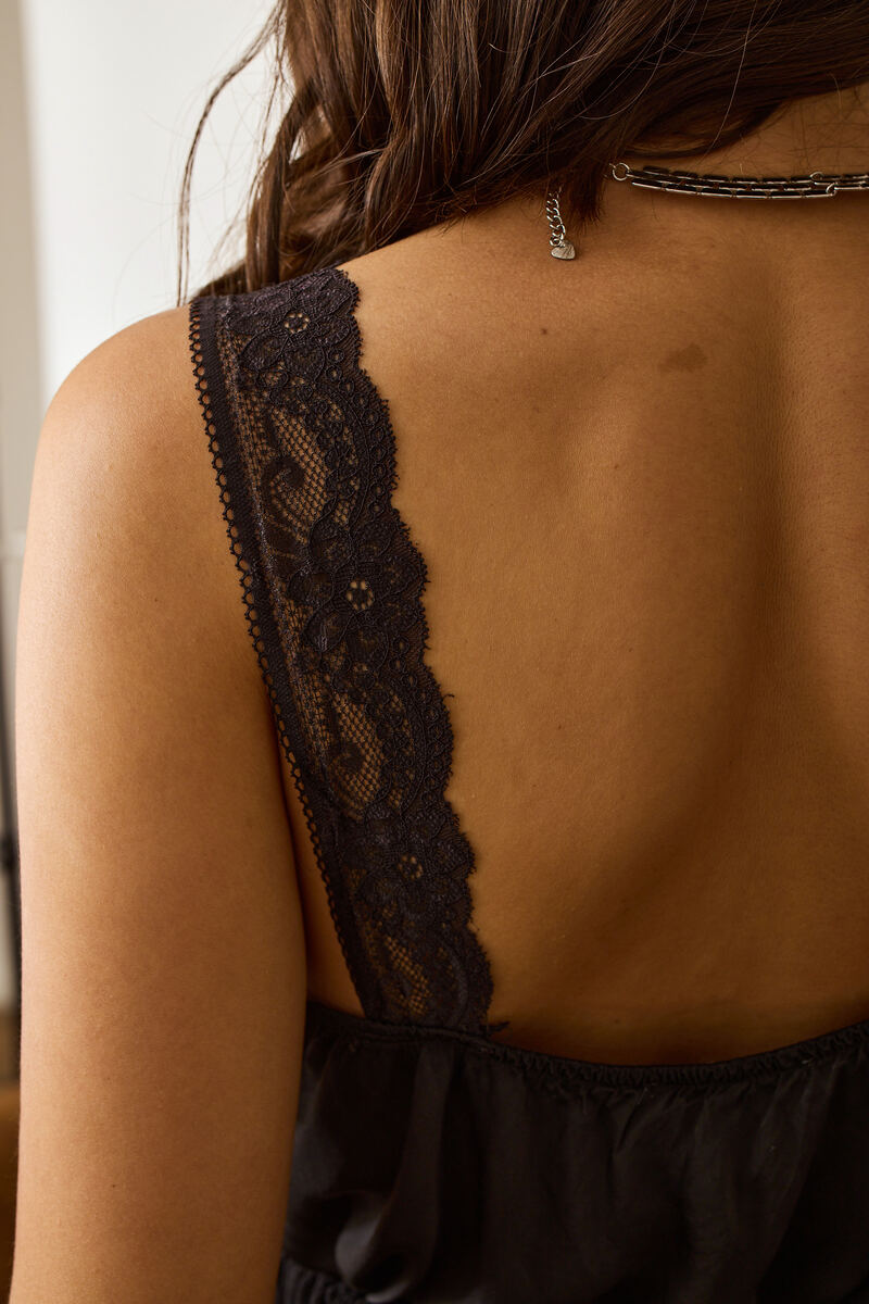 Top Seta E Pizzo Nero|Colore:Nero