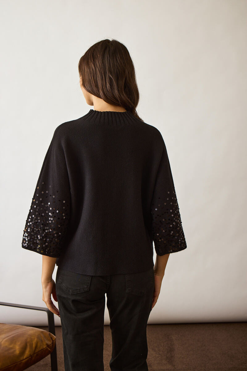 Pull Paillettes Su Manica Nero|Colore:Nero