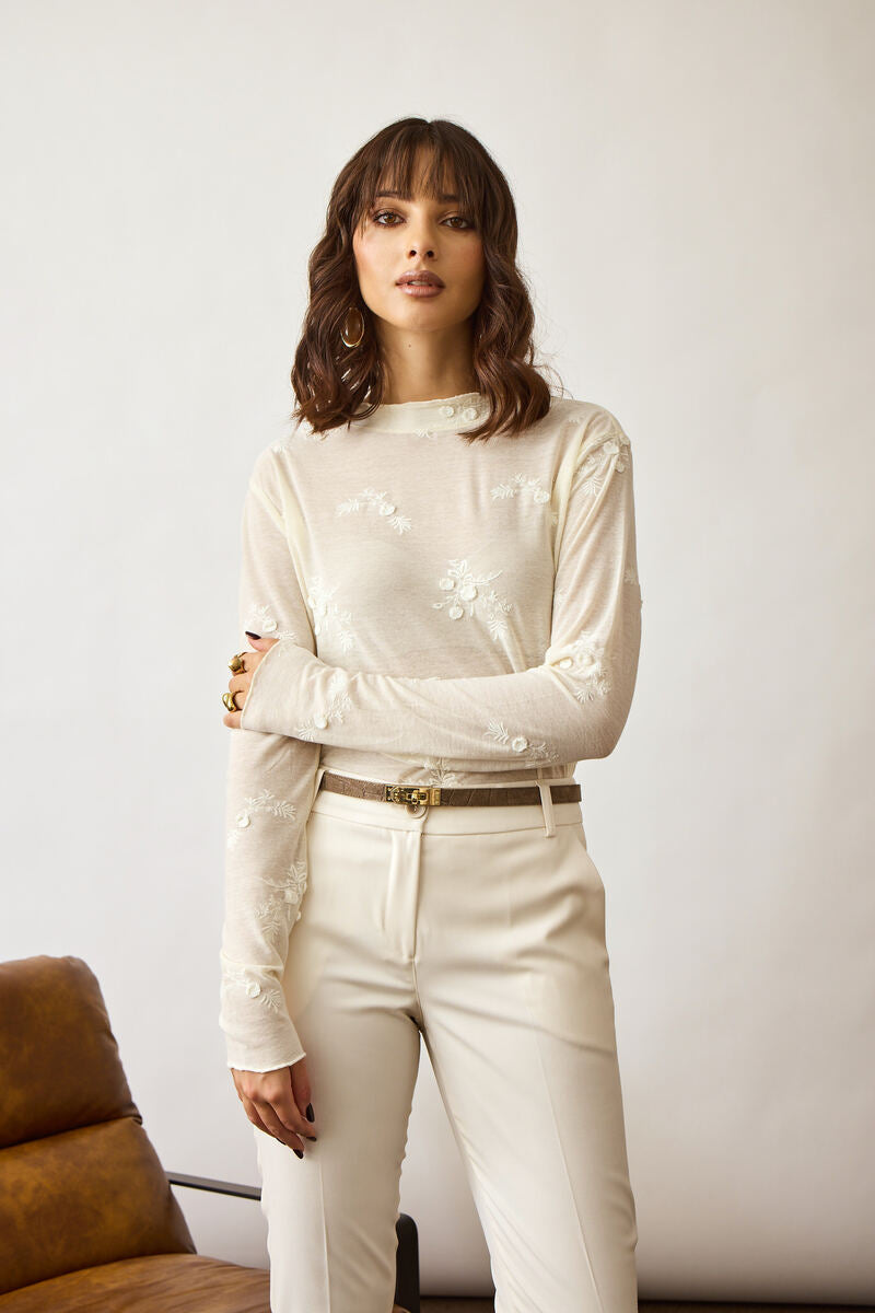 Maglia Fiori In Rilievo panna|Colore:Panna