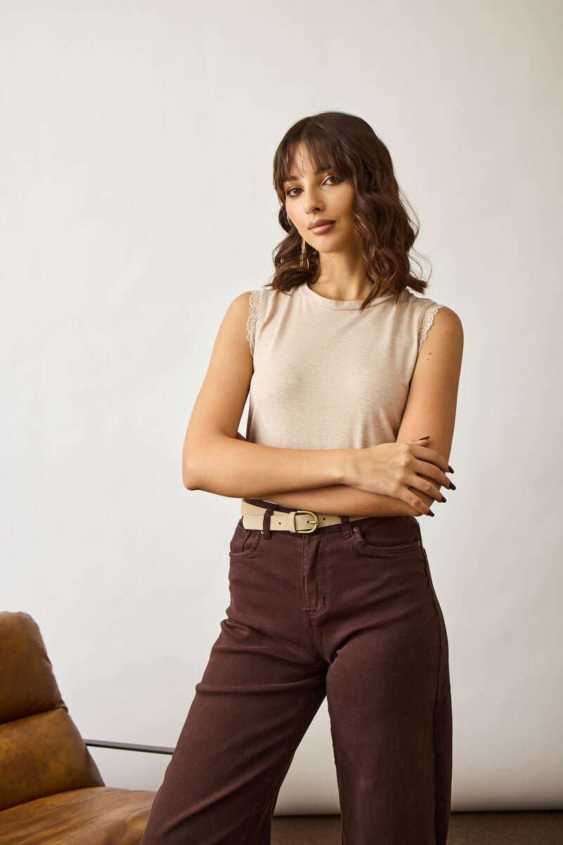 Canotta Con Pizzo Beige|Colore:Beige
