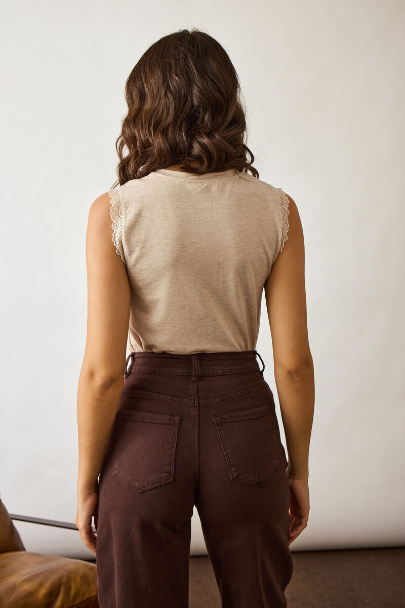 Canotta Con Pizzo Beige|Colore:Beige
