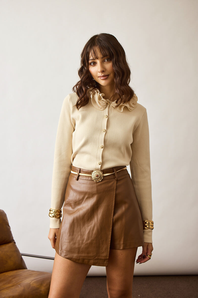 Cardigan Rouches beige chiaro|Colore:Beige chiaro
