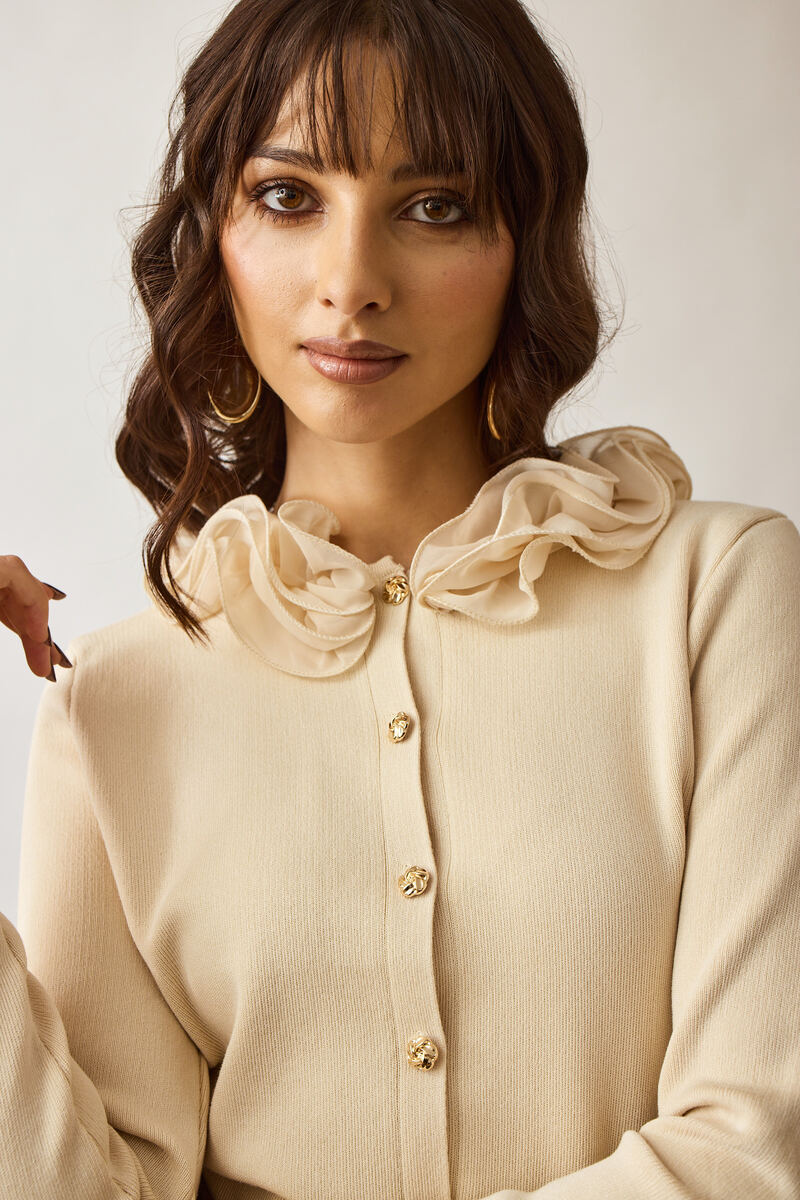 Cardigan Rouches beige chiaro|Colore:Beige chiaro