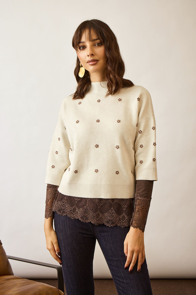 Pull Fiori gesso|Colore:Gesso