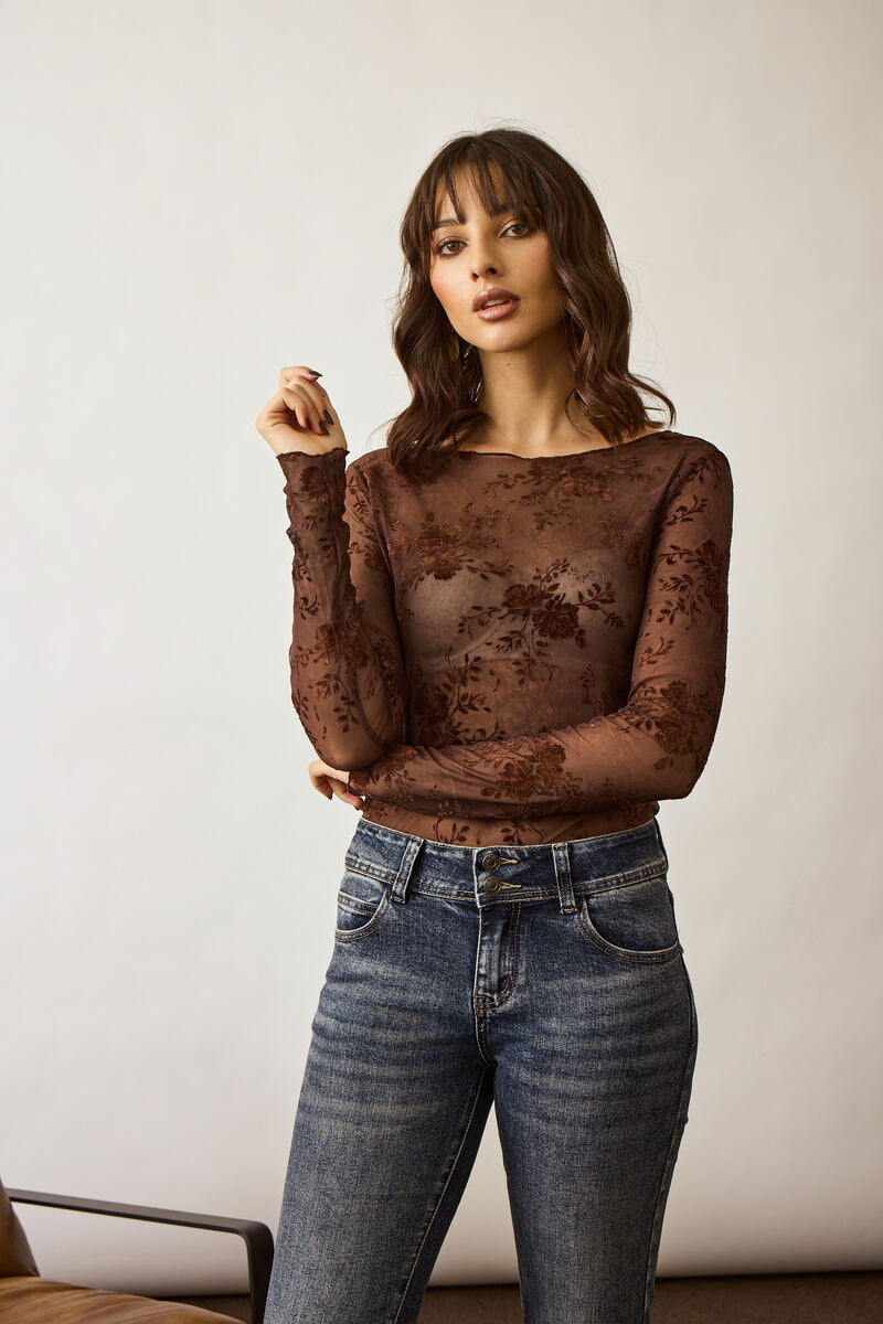 Maglia Tulle Fiori testa di moro|Colore:Testa di moro