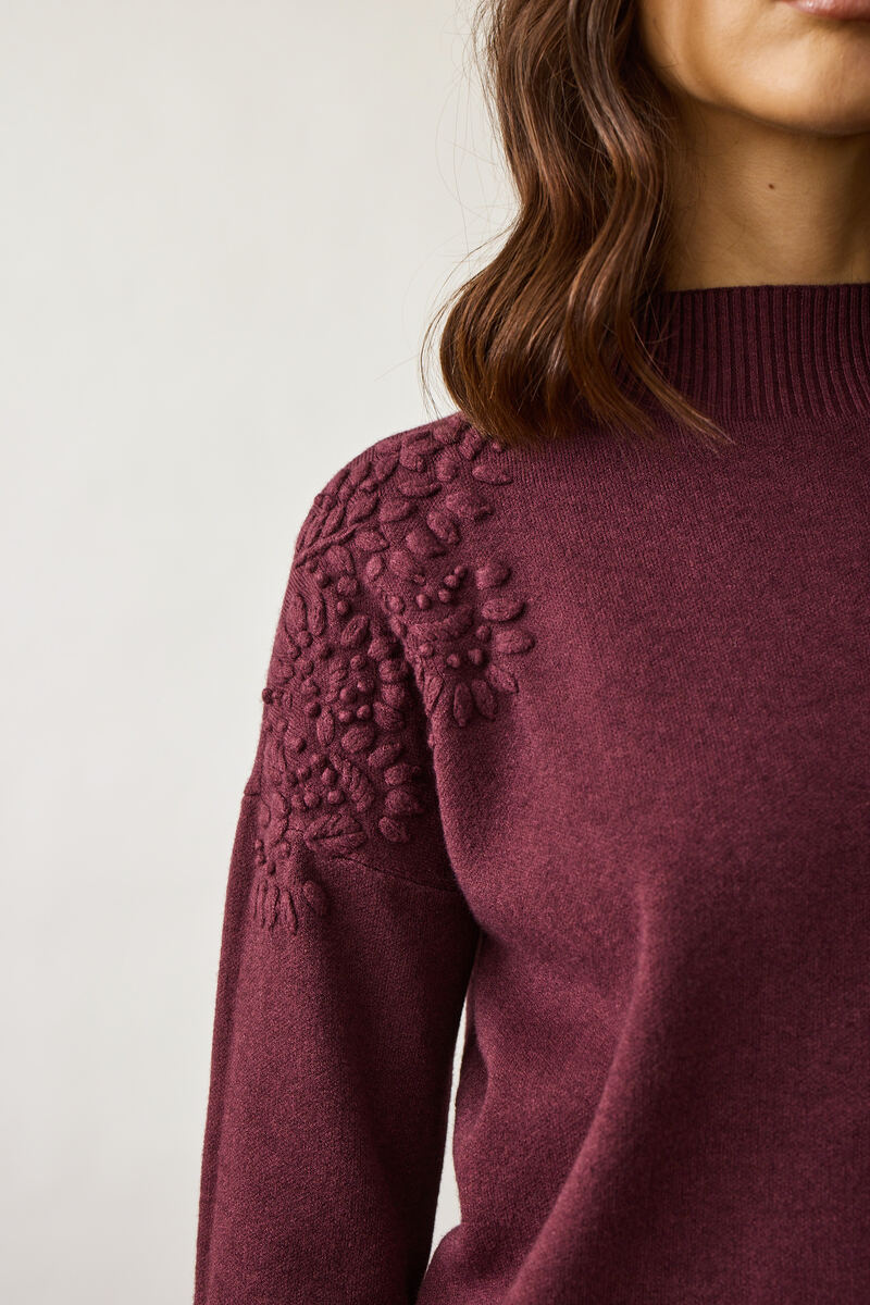 Pulll Con Ricamo Su Spalla Borgogna|Colore:Borgogna