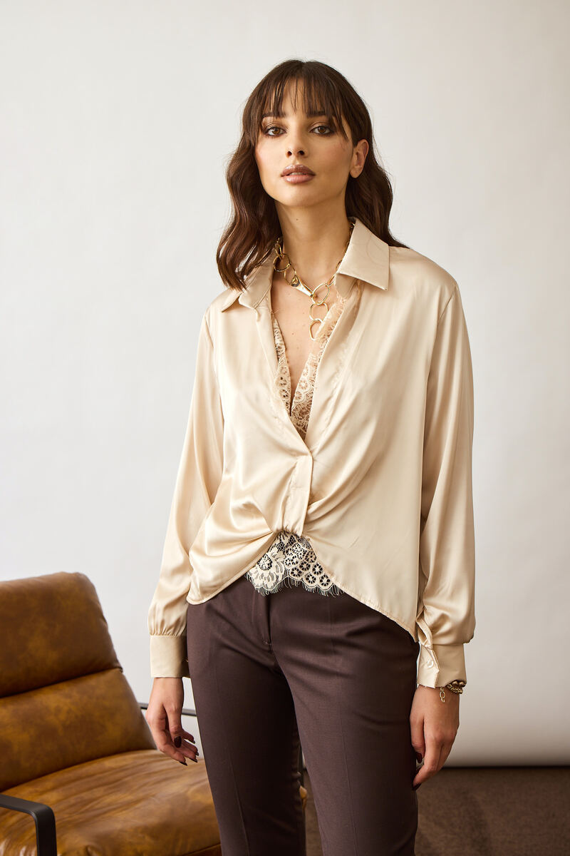 Blusa Con Pizzo beige|Colore:Beige