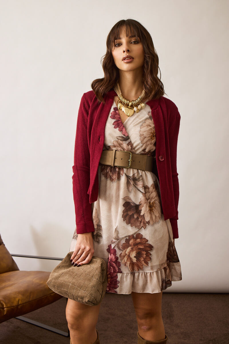 Abito Incrocio Fiori beige|Colore:Beige