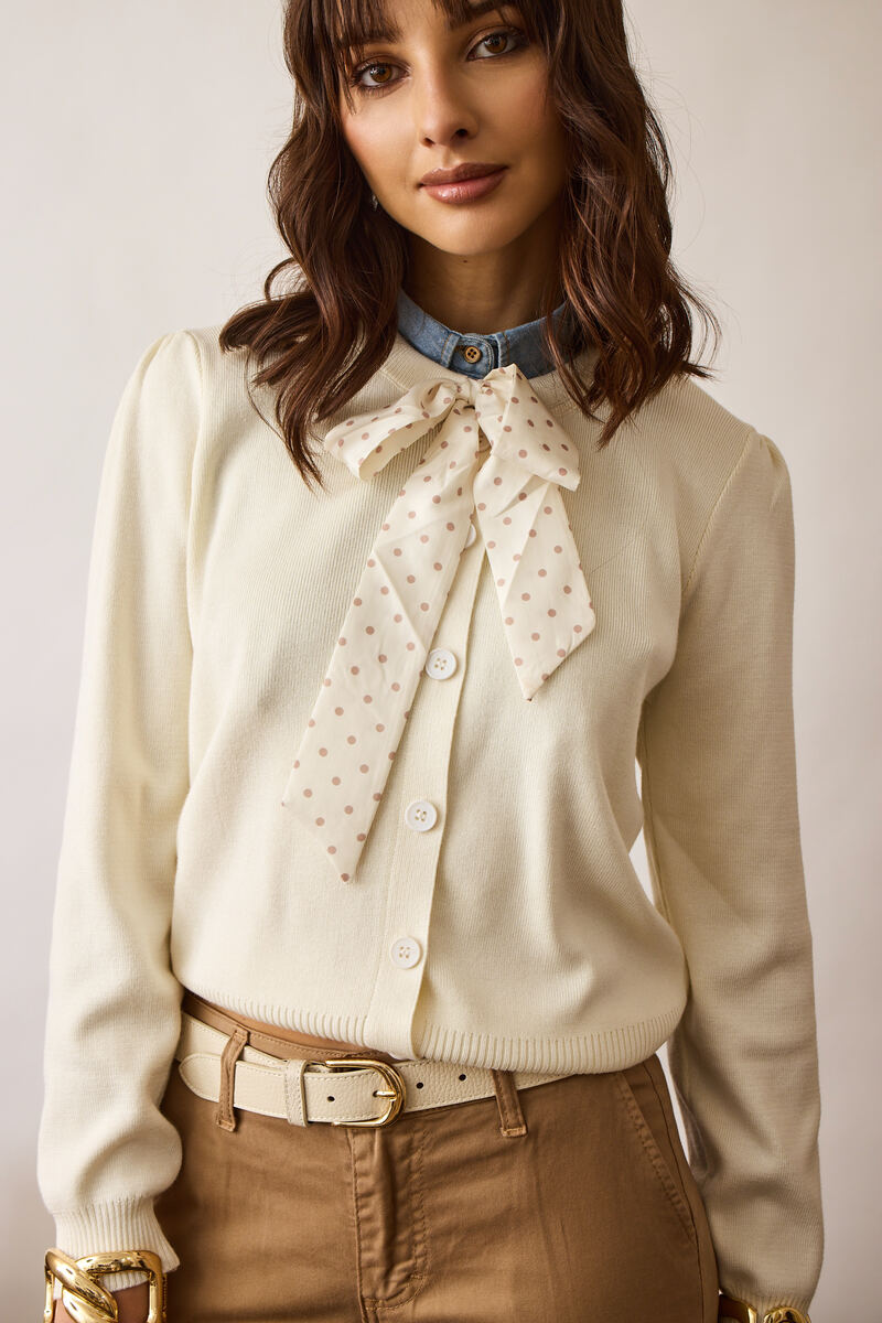Cardigan Con Fiocco Pois panna|Colore:Panna