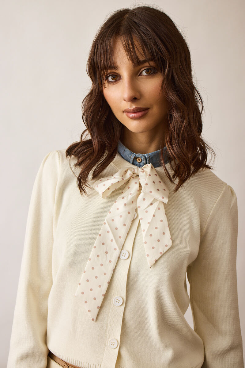 Cardigan Con Fiocco Pois panna|Colore:Panna