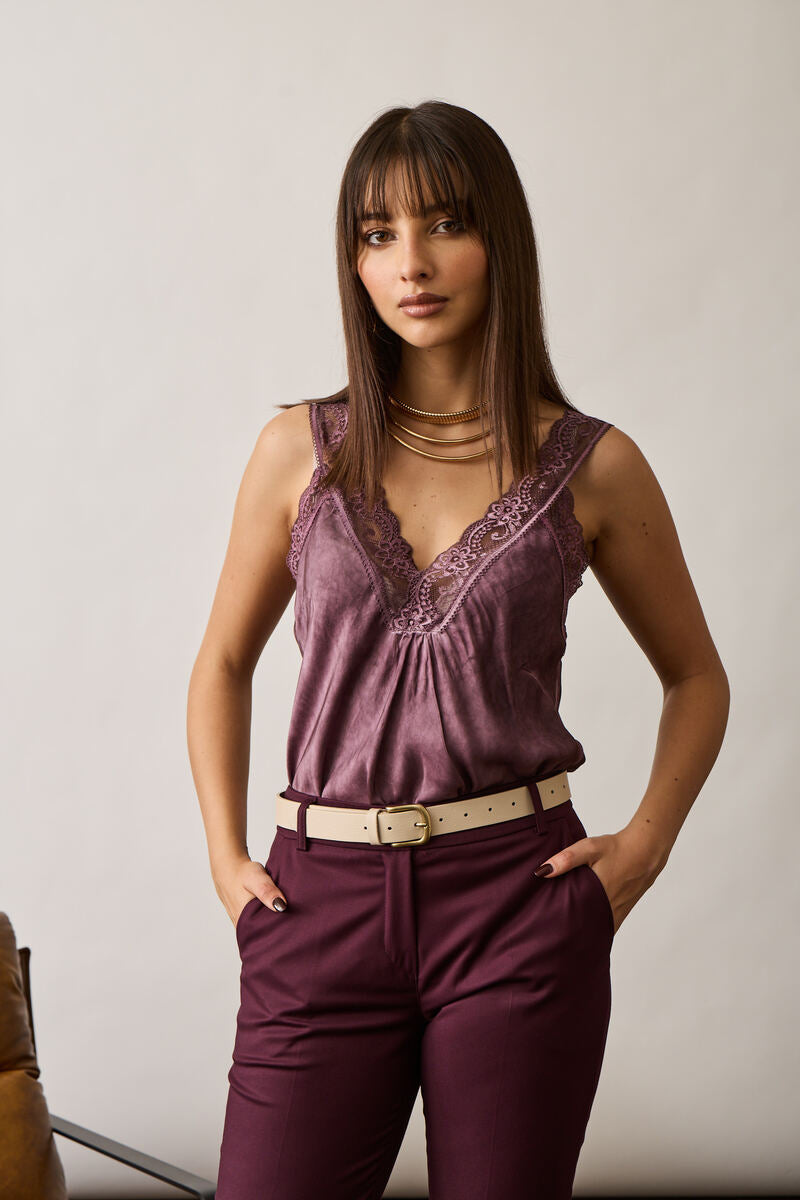 Top Seta E Pizzo Malva|Colore:Malva