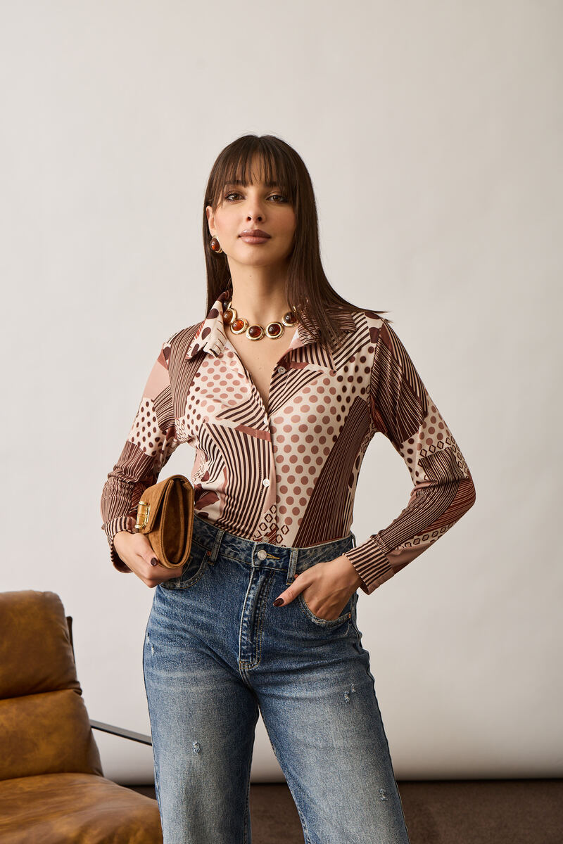 Camicia Fantasia Geometric beige|Colore:Beige