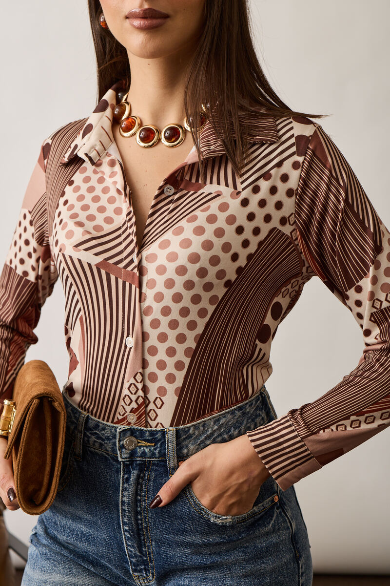 Camicia Fantasia Geometric beige|Colore:Beige