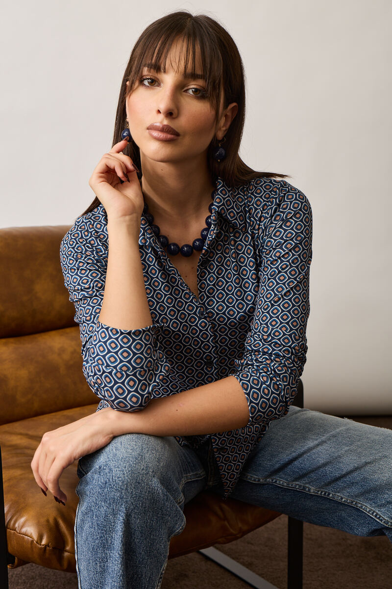 Camicia Fantasia Rombi blu|Colore:Blu