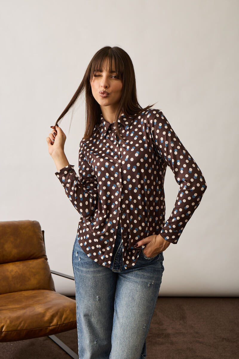 Camicia Fantasia Pois testa di moro|Colore:Testa di moro