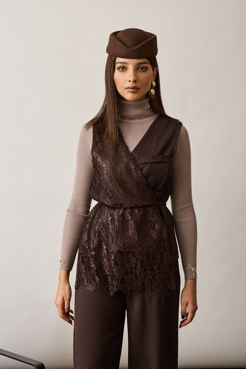 Coordinato Gilet In Pizzo Testa di moro|Colore:Testa di moro