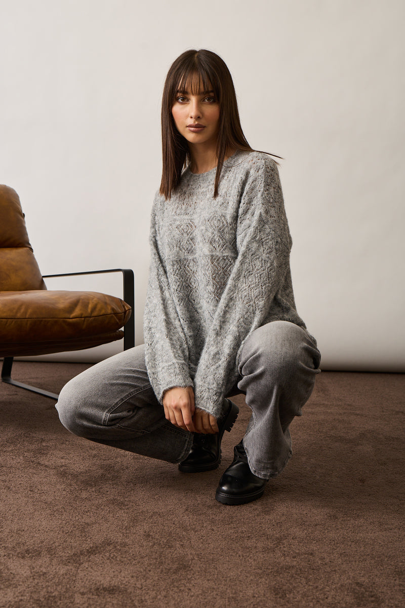 Pull Mini Rombi Traforato grigio chiaro|Colore:Grigio chiaro