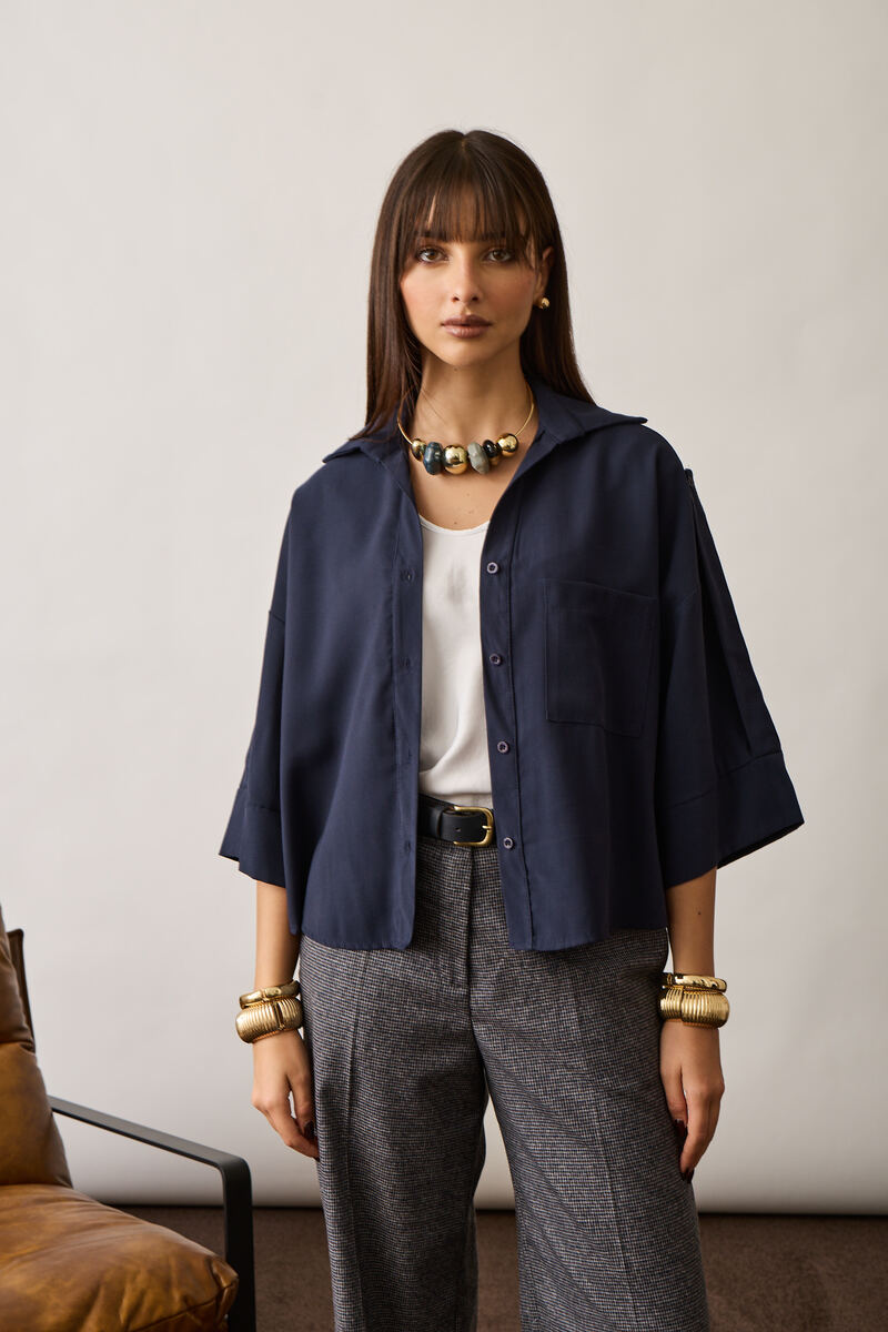 Camicia Con Tasconi blu navy|Colore:Blu navy