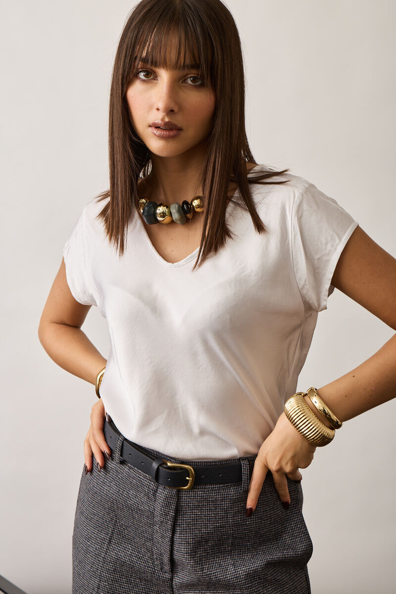 Blusa Satin Doppio Scollo V Bianco|Colore:Bianco