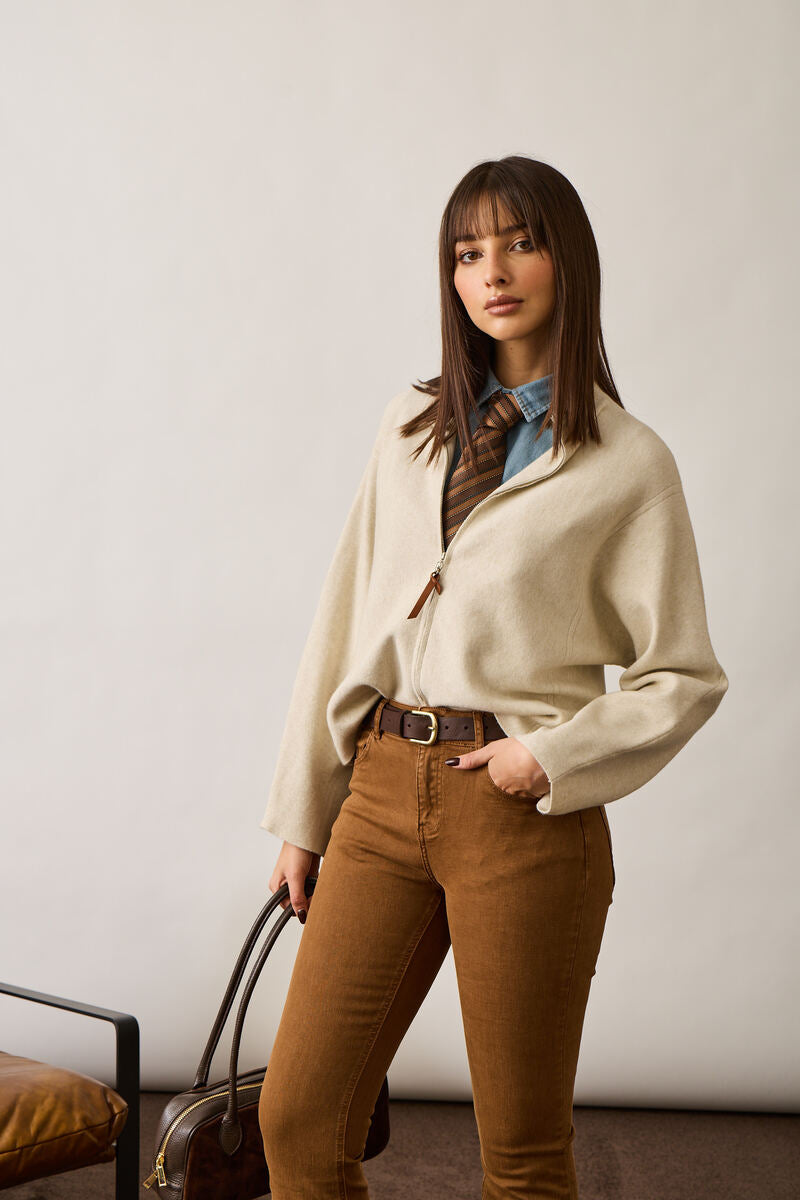 Cardigan Con Zip gesso|Colore:Gesso