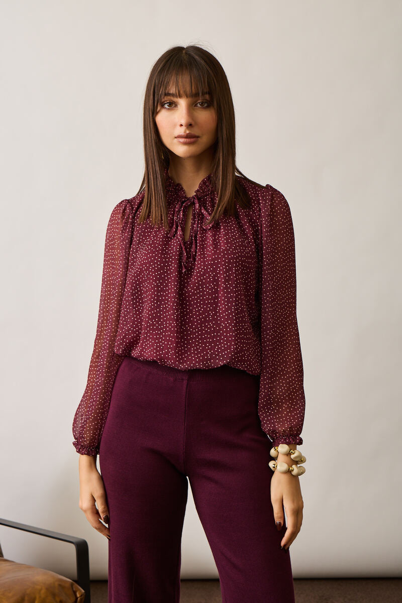 Blusa Micro Pois Bordeaux|Colore:Bordeaux