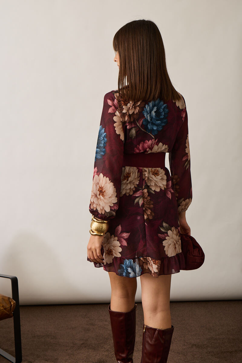 Abito Incrocio Fiori Borgogna|Colore:Borgogna