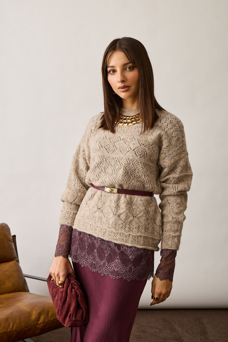 Pull Mini Rombi Traforato Beige|Colore:Beige