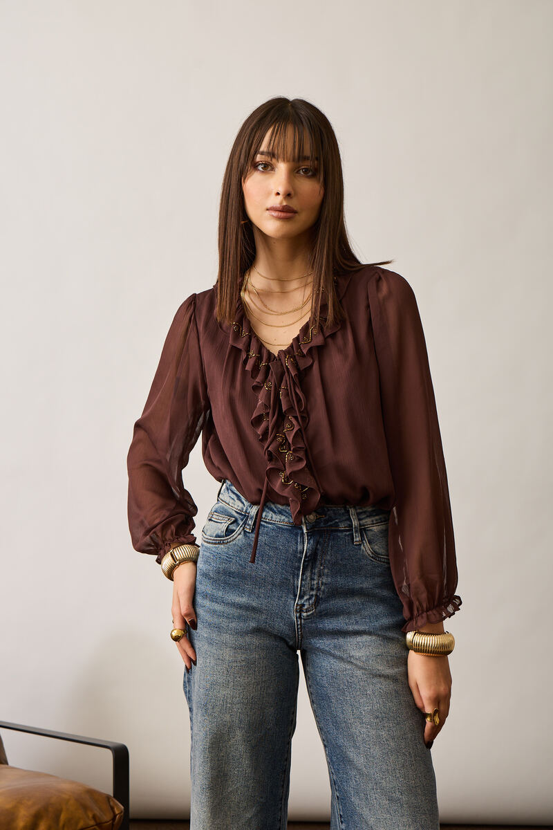 Camicia Con Perline Vinaccio|Colore:Vinaccio