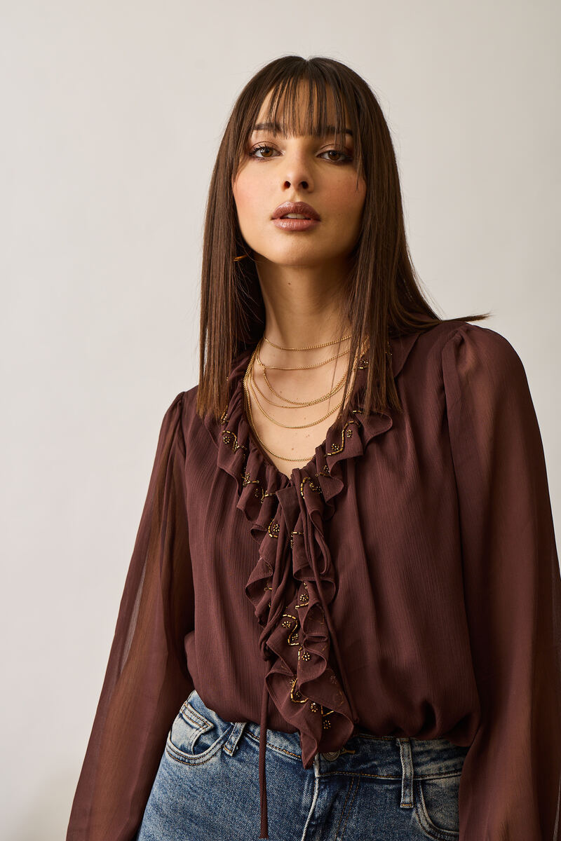 Camicia Con Perline Vinaccio|Colore:Vinaccio