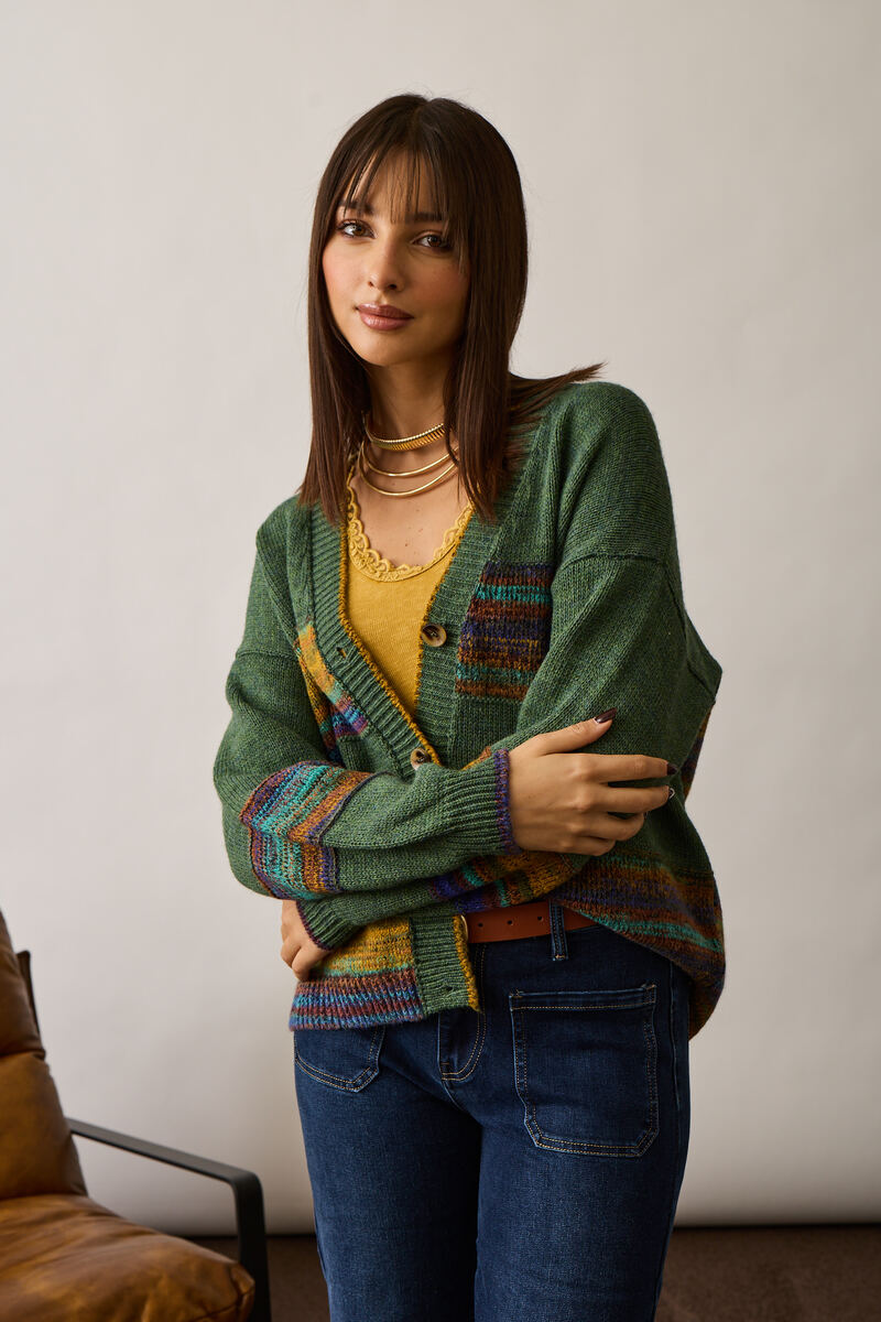 Cardigan Fasce verde|Colore:Verde