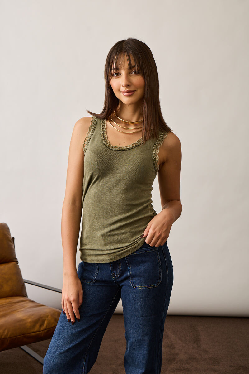 Canotta Con Pizzo verde militare|Colore:Verde militare