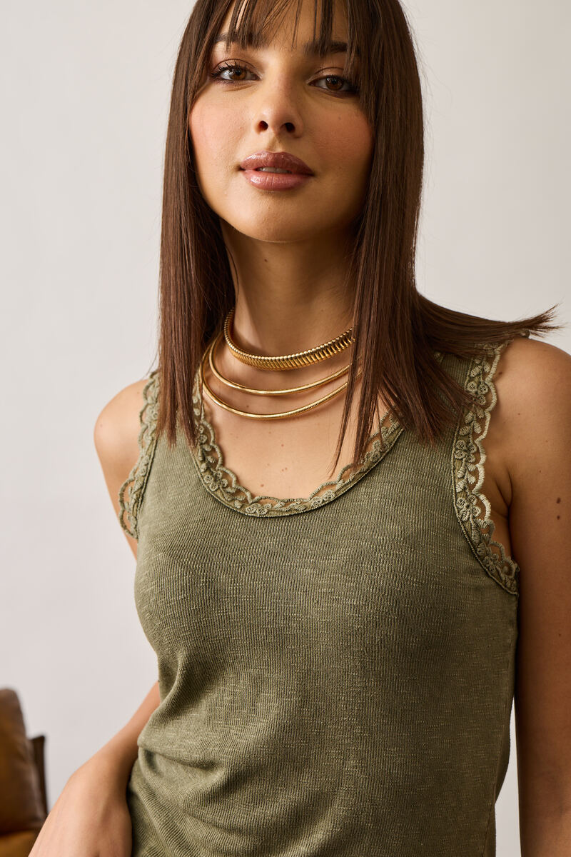 Canotta Con Pizzo verde militare|Colore:Verde militare