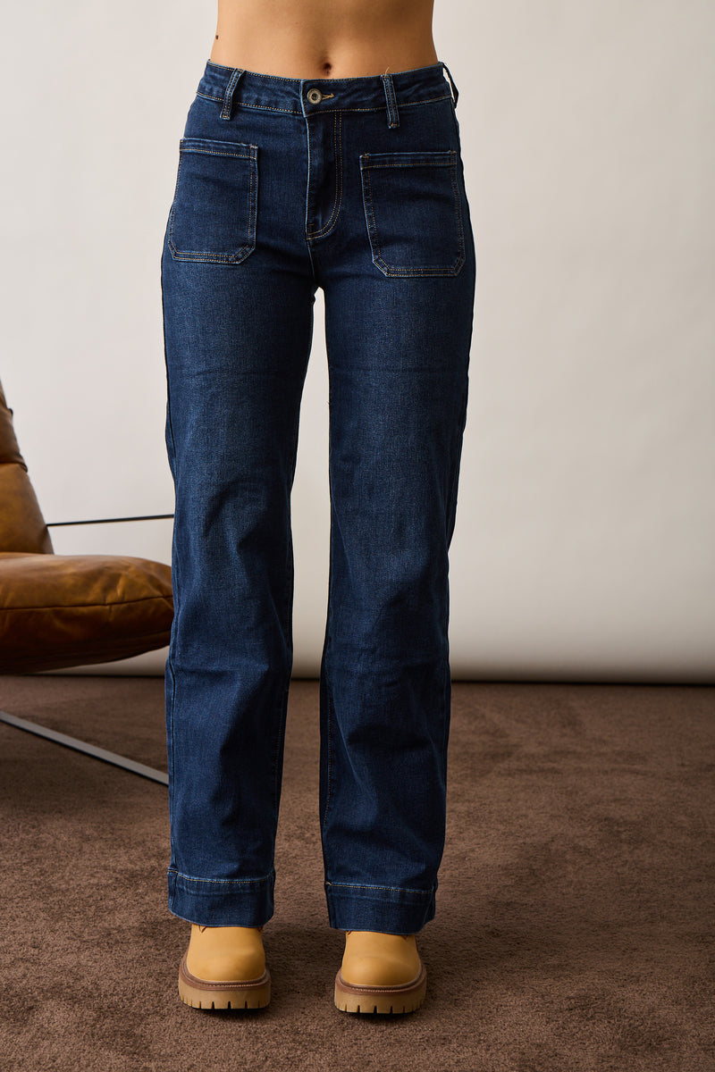 Jeans Con Tasche denim scuro|Colore:Denim scuro