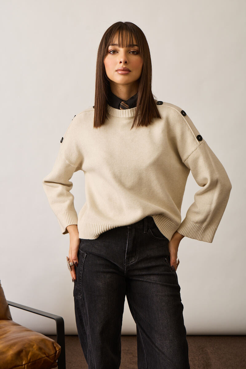 Pull Bottoni Su Spalla burro|Colore:Burro