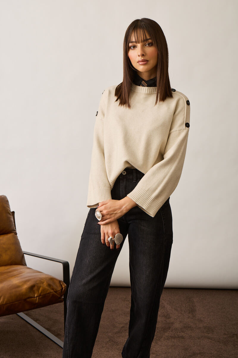 Pull Bottoni Su Spalla burro|Colore:Burro