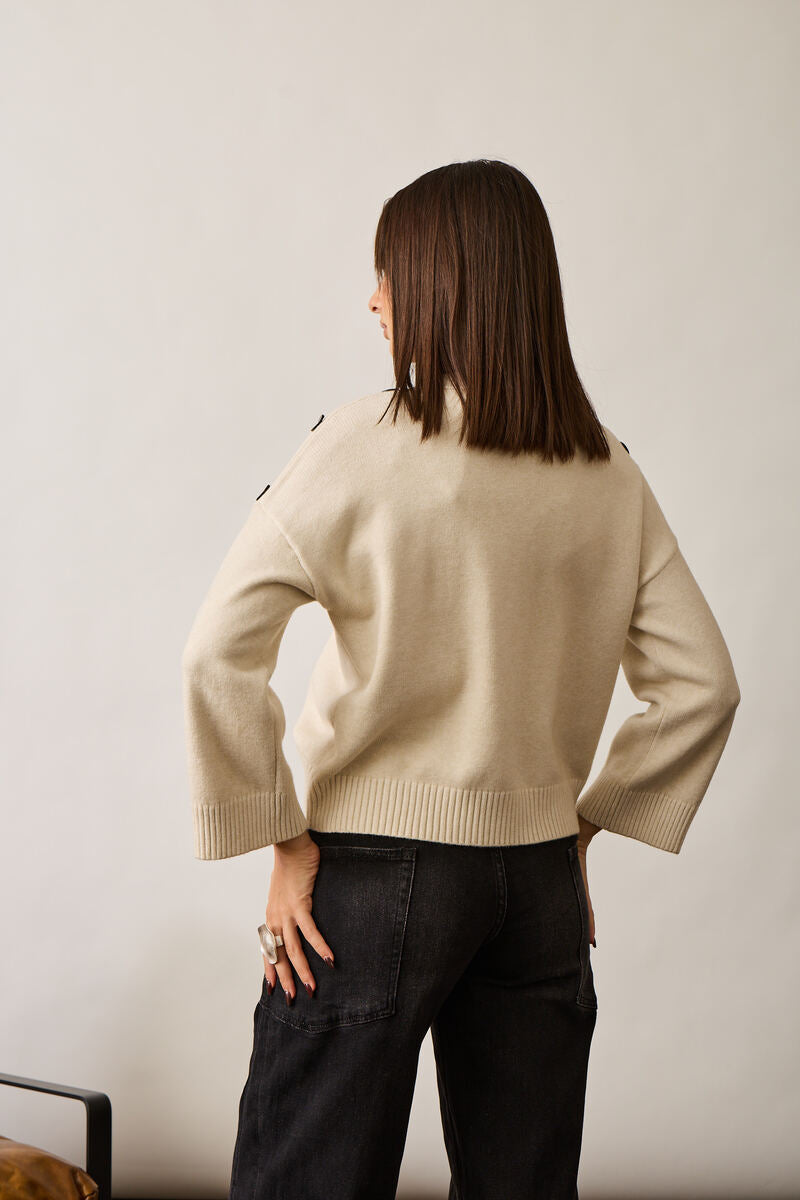 Pull Bottoni Su Spalla burro|Colore:Burro
