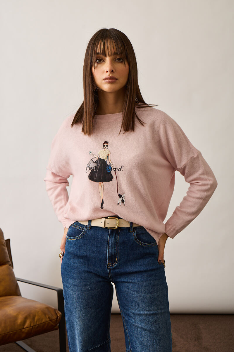 Pull Girl And Dog rosa|Colore:Rosa