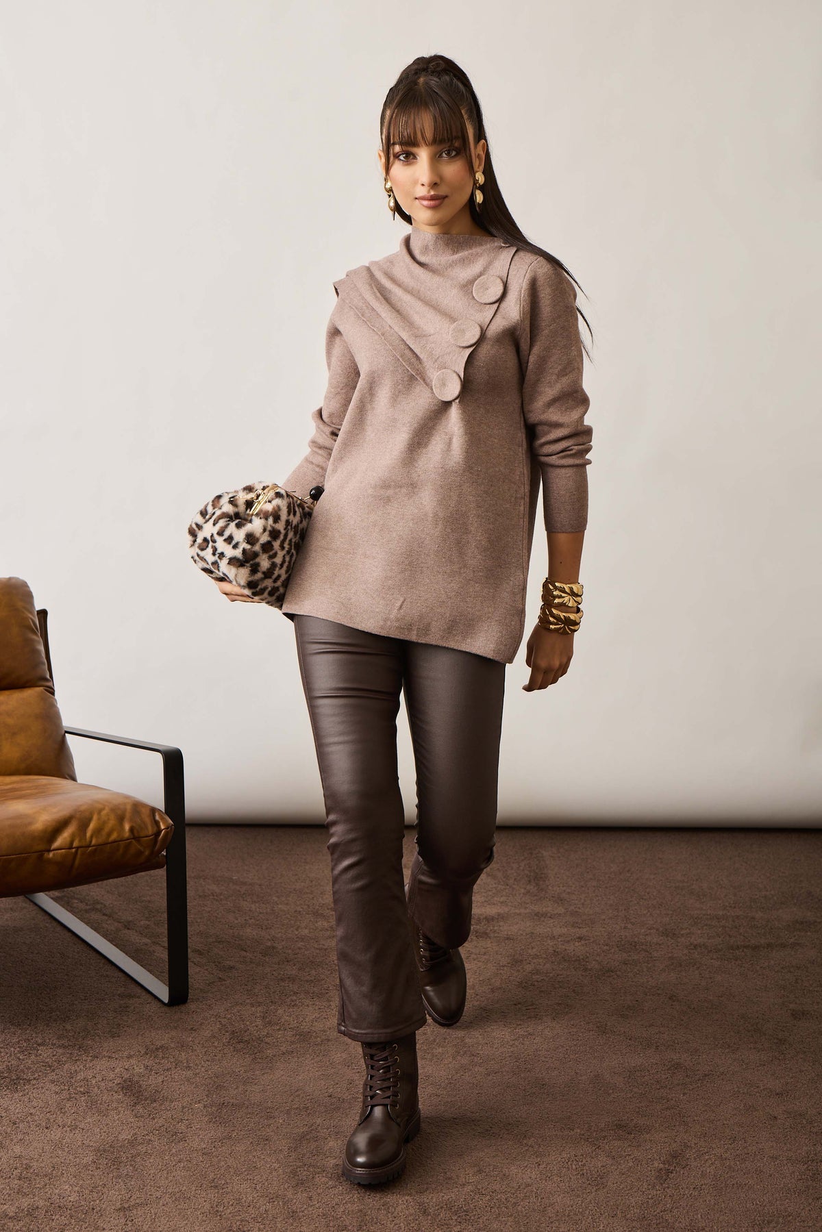 Pull Bottoni Fango|Colore:Fango