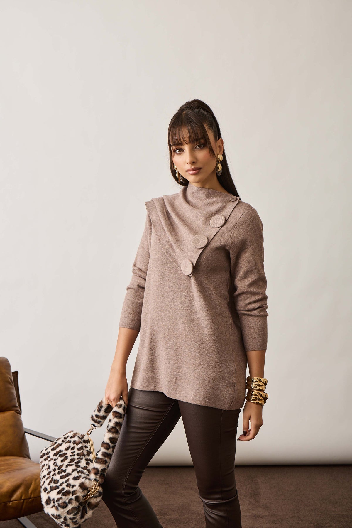 Pull Bottoni Fango|Colore:Fango