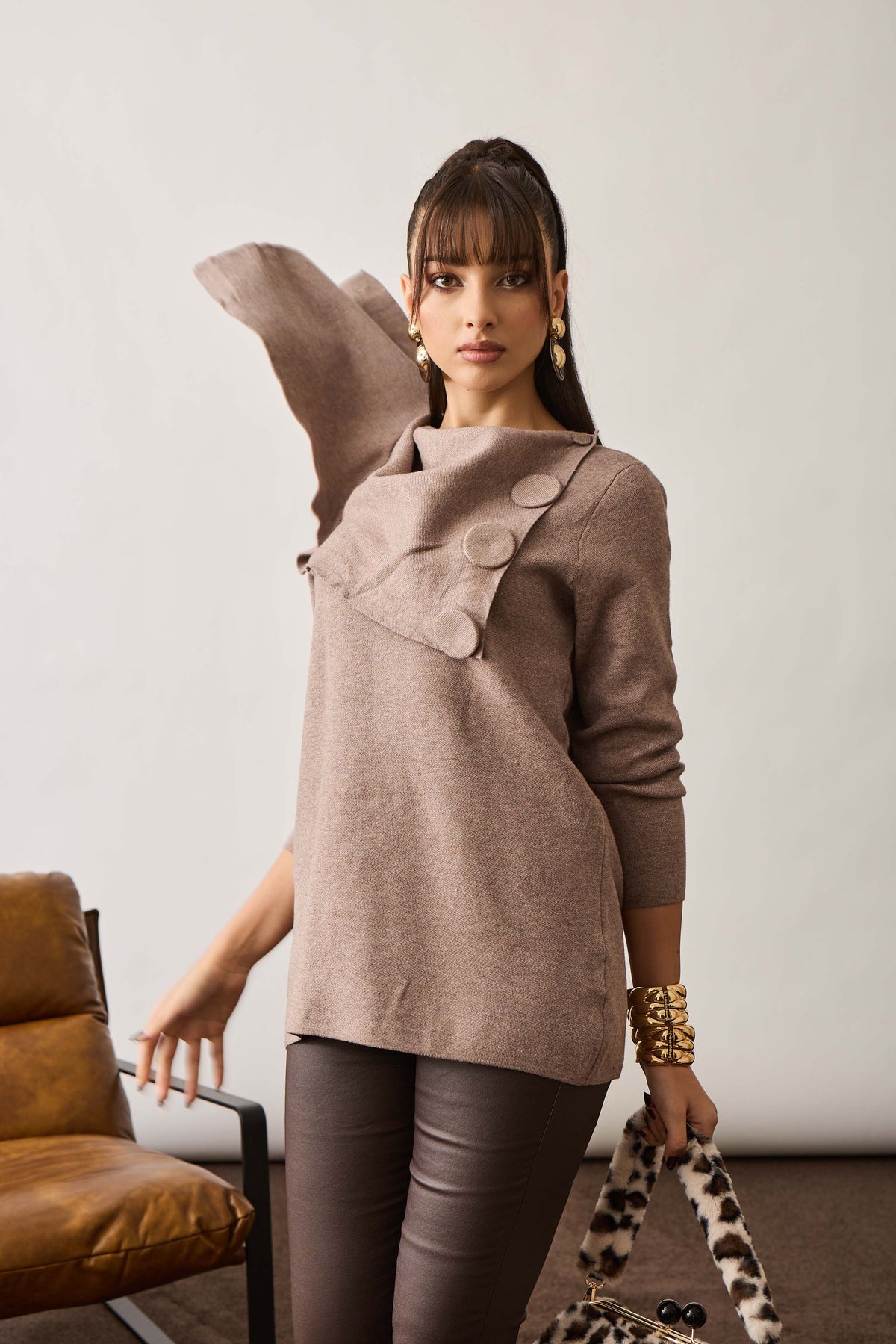 Pull Bottoni Fango|Colore:Fango