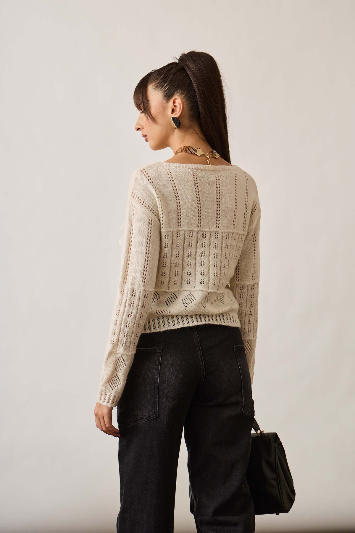 Pull Fasce Pizzo panna|Colore:Panna