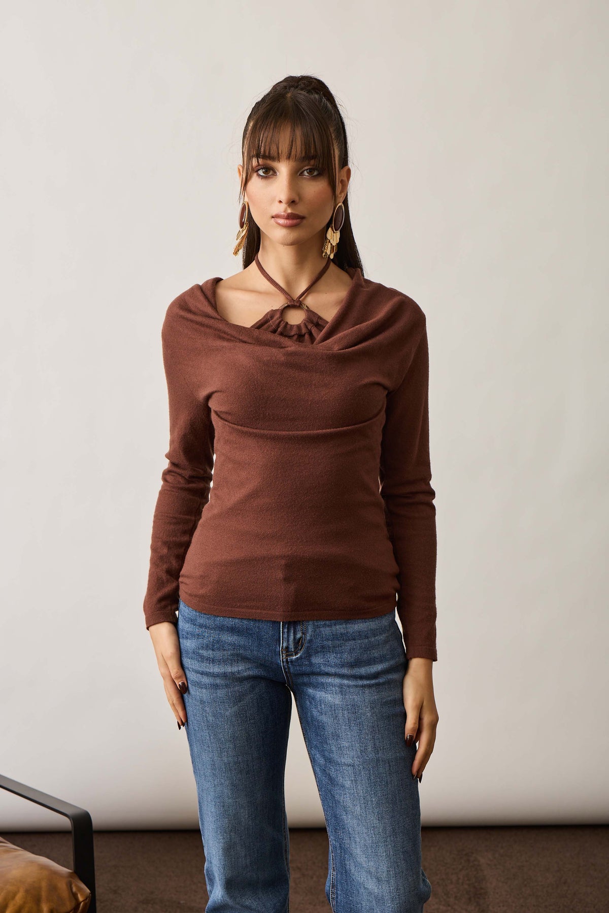 Maglia Con Pietrine Cacao|Colore:Cacao