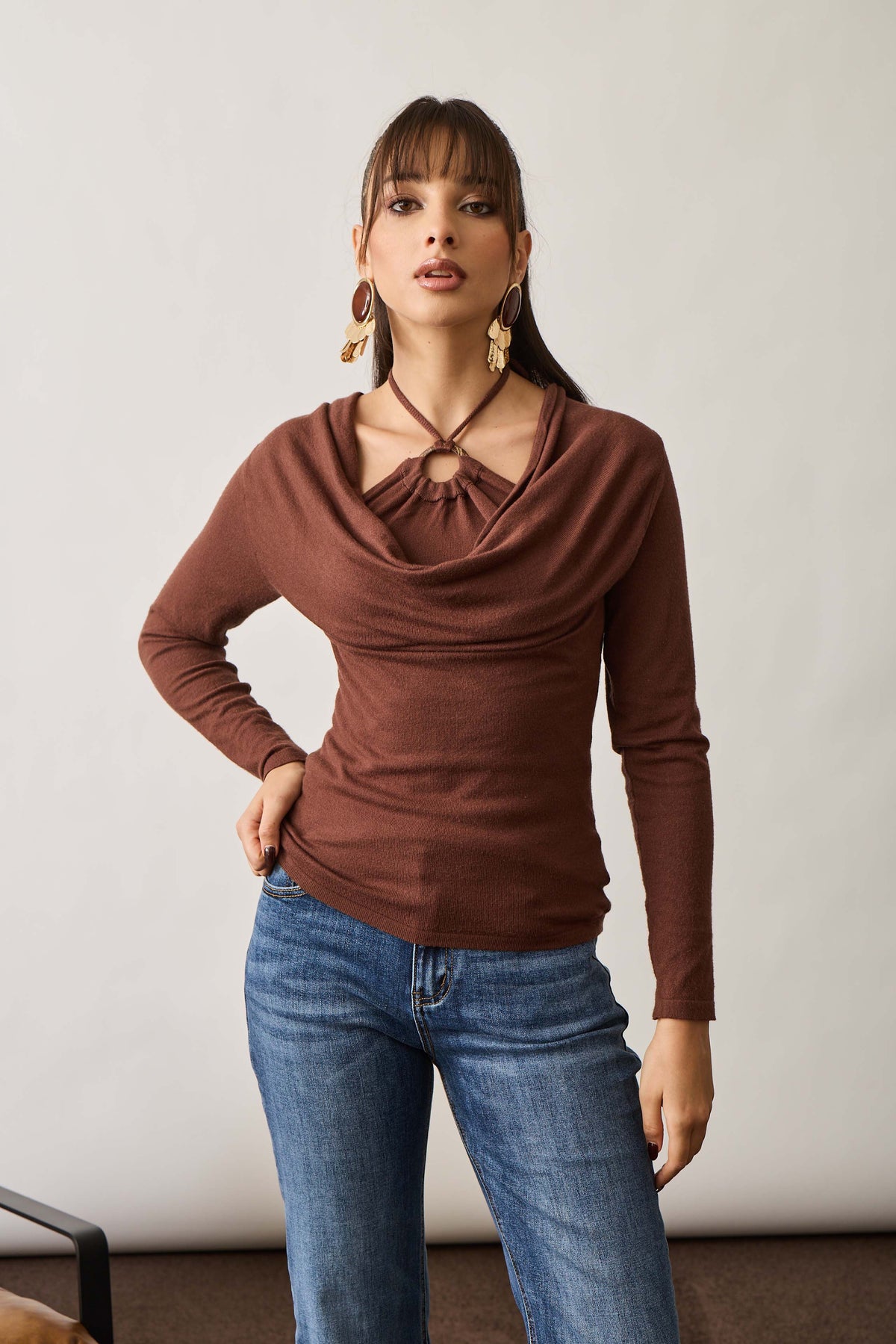 Maglia Con Pietrine Cacao|Colore:Cacao